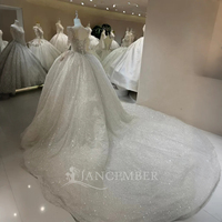 Jancember DW0129 Robe de mariage perlée à paillettes et manches longues pour femme
