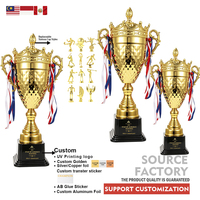 Trofeo de Campeonato Personalizado de Metal Dorado con Diseño de Corona, Tamaño Grande (44/49/55 CM), Impresión Tipográfica, Marca De Mo, Evento Deportivo