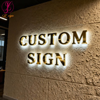 Enseigne lumineuse personnalisée JL, étanche et durable, avec logo LED 3D en métal doré miroir, rétroéclairée, pour signalétique extérieure commerciale