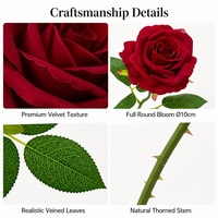 Auf Lager Fabrik-Großhandel Künstliche Rote Rose Einzelstiel 10cm Samt Kunstblume Hotel-Lobby Restaurant Hochzeit Tischdekoration