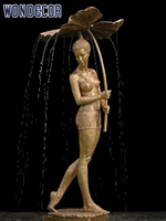 Décoration d'art public extérieur moderne : Statue de ballerine en bronze grandeur nature avec fontaine en laiton