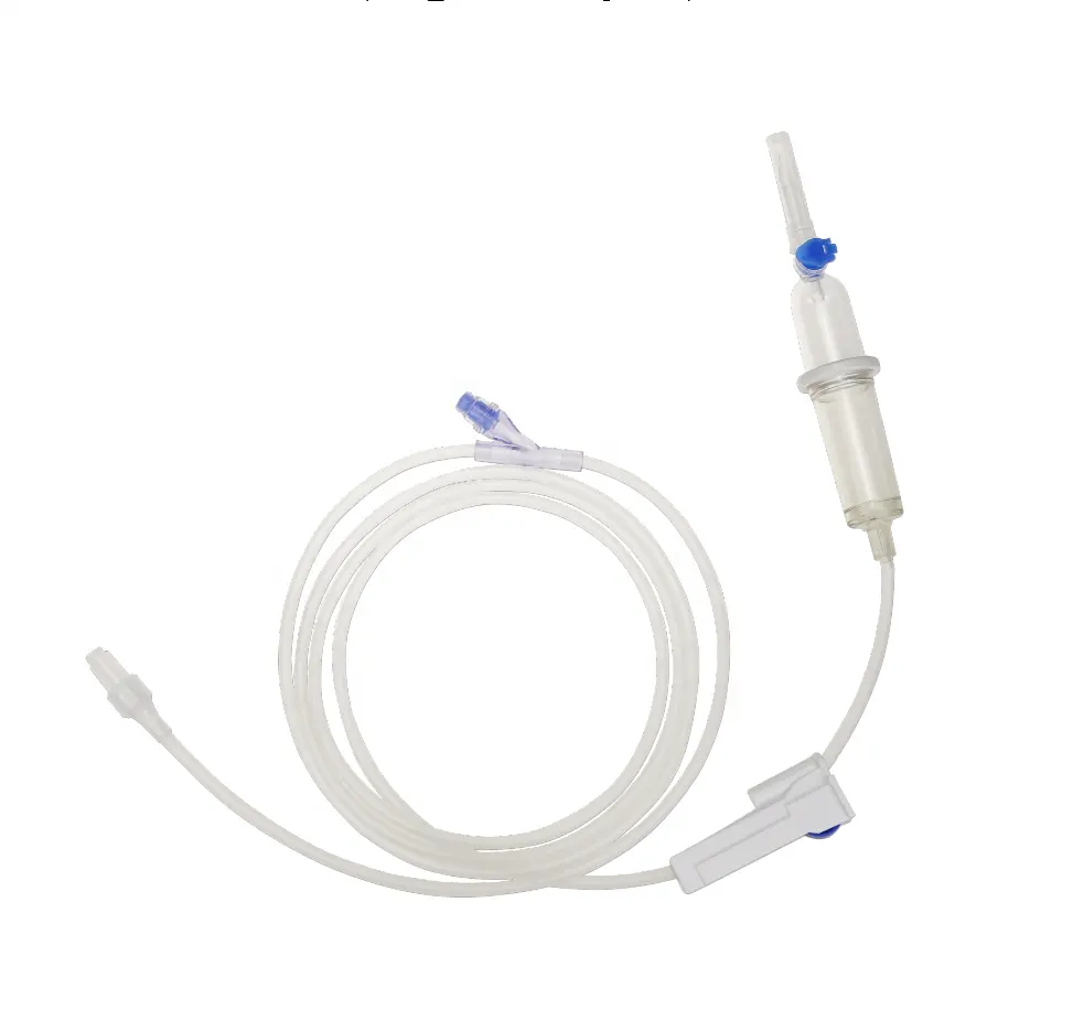 Hospital medical use consumable disposable infusion set with dual drip chamber