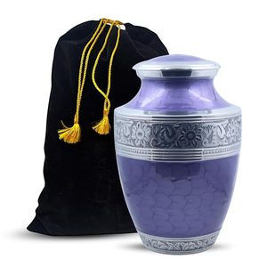 Urna Funeraria de Aluminio para Adultos, con Hermosa Banda Grabada, Estilo Europeo, Capacidad de 200 Pulgadas Cúbicas, Bolsa de Terciopelo Morado para Cenizas Humanas - Product Image 1