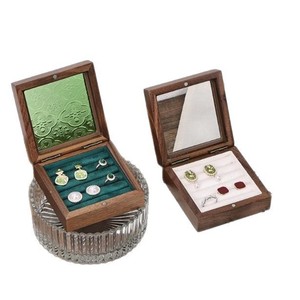 <b>Vintage</b> Solid Wood Jewelry <b>Box</b> Square Plain Design With Lid For Rings Bracelets Ornaments Storage Crabapple Blossom Color - Product Image 5