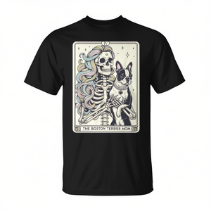 T-shirt pour maman de Boston Terrier avec motif carte de tarot et squelette de chien - Product Image 2