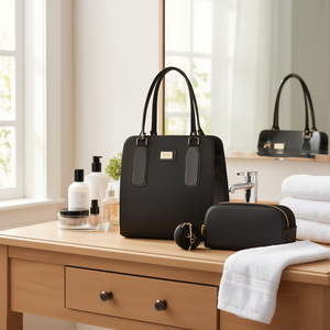 Bolsa de Cosméticos Negra para Mujer Fana Cruz M3868, Estilo Elegante Mediano, Cierre de Cremallera, Estuche de Microfibra y Cuero Sintético - Product Image 2