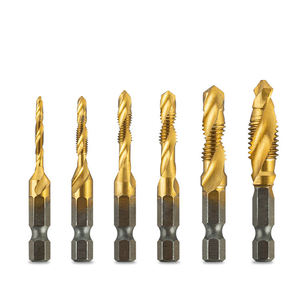 Set di 6 Punte per Maschiatura con Gambo Esagonale, Placcate in Titanio, HSS, per Filettatura M3 M4 M5 M6 M8 M10, Utensili Manuali - Product Image 2