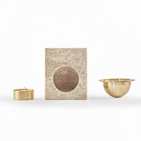 Diffuseur de Cire et d'Huiles Essentielles en Travertin Stonekocc avec Pièces Métalliques, Brûleur de Parfum et Porte-Encens à Bougies