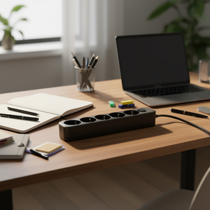 Regleta de alimentación Schuko negra de 5 tomas con interruptor para uso doméstico y de oficina - Product Image 3