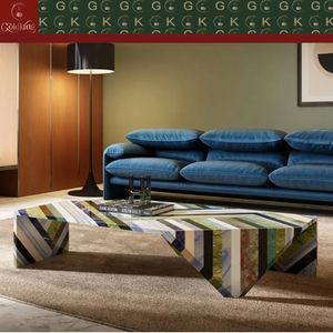 <span class=keywords><strong>Table</strong></span> <span class=keywords><strong>basse</strong></span> <span class=keywords><strong>en</strong></span> marbre GOLDKING, patchwork coloré rayé pour salon, pierre naturelle polie sur mesure, design géométrique moderne - Product Image 5