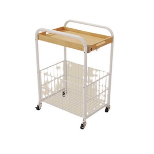 Oumei Movable <b>Coffee</b> <b>Table</b> Trolley With Wheels Wood Top Storage Basket Living Room Side <b>Table</b> - Product Image 5