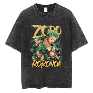 T-shirt One Piece style affiche de recherche, en coton délavé rétro, streetwear, à manches courtes avec motifs imprimés - Product Image 3