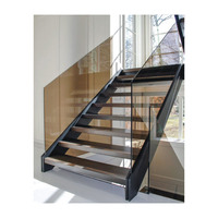Escalier intérieur de luxe à double poutre avec garde-corps en verre teinté