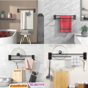 Porte-serviettes <span class=keywords><strong>de</strong></span> <span class=keywords><strong>salle</strong></span> <span class=keywords><strong>de</strong></span> <span class=keywords><strong>bain</strong></span> en acier inoxydable à double barre, accessoires <span class=keywords><strong>de</strong></span> <span class=keywords><strong>salle</strong></span> <span class=keywords><strong>de</strong></span> <span class=keywords><strong>bain</strong></span> modernes haut <span class=keywords><strong>de</strong></span> gamme, porte-serviettes multifonctionnel, accessoire <span class=keywords><strong>de</strong></span> cuisine - Product Image 2