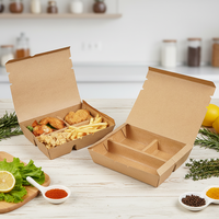YBLPAK - Caja de Ensalada Desechable Rectangular de Papel Kraft con 3 o 4 Compartimentos, Contenedor de Alimentos para Llevar, Resistente al Aceite, Recubierto de PE