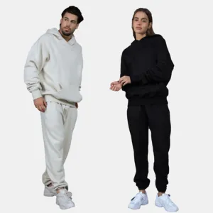 2023 Fall-Winter Custom Unisex Fleece Hoodie Set Two-Piece Suit with Embroidered Sweatpants Black Dip Dye Weaving Techniques