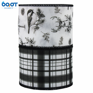 Ruban de Noël à bordure filée, imprimé à carreaux Buffalo noir et blanc, cerf, oiseaux et sapins, pour couronnes et emballages cadeaux - Product Image 6
