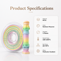 Filament PETG Macaron Arc-en-ciel 1,75 mm 1 kg Haute résistance Faible déformation Sans nœuds Filament d'imprimante 3D pour imprimante FDM
