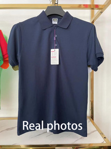 Camiseta azul marino ajustada de alta calidad para hombre, logotipo bordado personalizado, para Polo Golf, patrón sólido de punto - Product Image 5