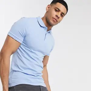 2021 Customized Men's Simple Casual Sky Blue Slim Men's Polo Shirt Cotton T-shirt