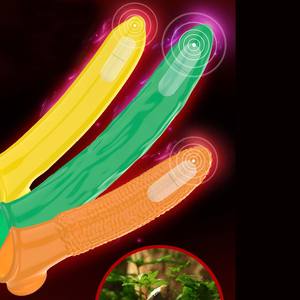 Juguetes Vibradores Reutilizables con Forma de Frutas y Verduras, Funda Vibradora Mágica de TPE, Extensión de Pene Vibrante de Cristal Larga y Elástica, Condón - Product Image 5