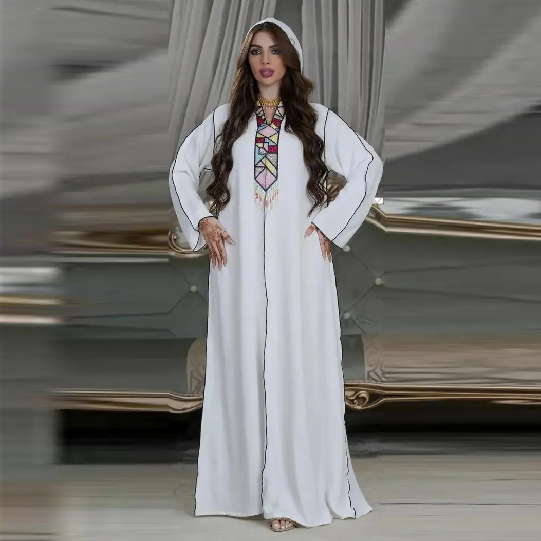 عباءة Dubai طويلة الأكمام مع غطاء للرأس لصيف 2022 ملابس إسلامية ماليزية متغيرة