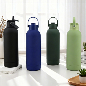 Botella de agua deportiva con logo personalizado, tacto suave, 500 ml, acero inoxidable, doble pared, aislada, con pajita. - Product Image 1