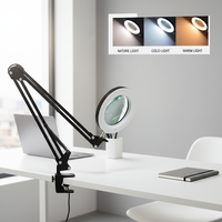 Lampe Loupe LED Flexible 3 Couleurs Moderne Simple en Aluminium et ABS, Lampe de Bureau Électrique à Pince pour Salle de Lecture, Rotation Multidirectionnelle