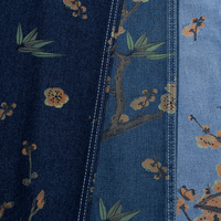 Tissu Denim Écologique à Motifs Floraux Botaniques, Couleurs Bohèmes de Jardin, Indigo Naturel à Dégradé, Base Personnalisée 300M, Robe Femme et Fille