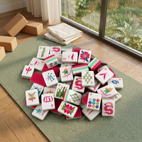 Tuiles de Mahjong en Acrylique Rouge Rose Style Européen et Américain, Quatre Couches, Assortiment de Couleurs, Portable, Jeu pour 4 Joueurs, Boîte en Carton