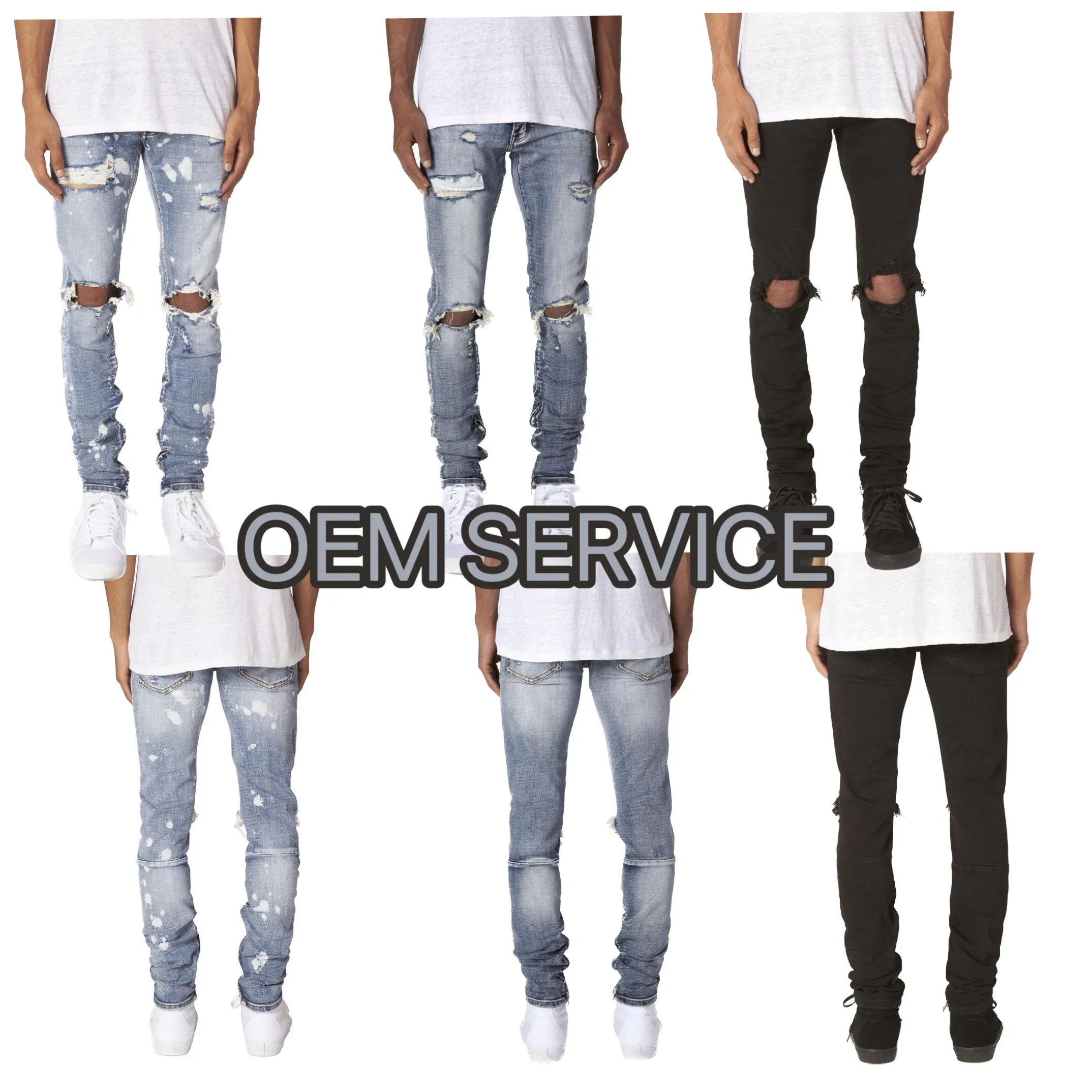 Custom Ripped Jeans For Man Highstreet Fashion Hole Knees Jeans For Man