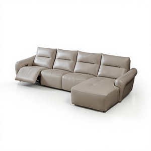 Sofá Moderno en Forma de L, de Cuero Genuino, Asiento Extendido Cómodo, Patas Metálicas Convertibles, para Sala de Estar/Apartamento, Diseño Confortable - Product Image 1