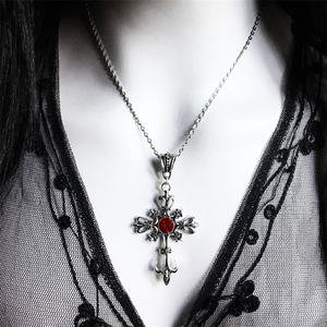 Grand Collier Croix Chrétienne <span class=keywords><strong>Baroque</strong></span> Crucifix Unisexe Couleur Argent Cristaux Gothique Bijoux de Pâques pour le Ramadan - Product Image 1