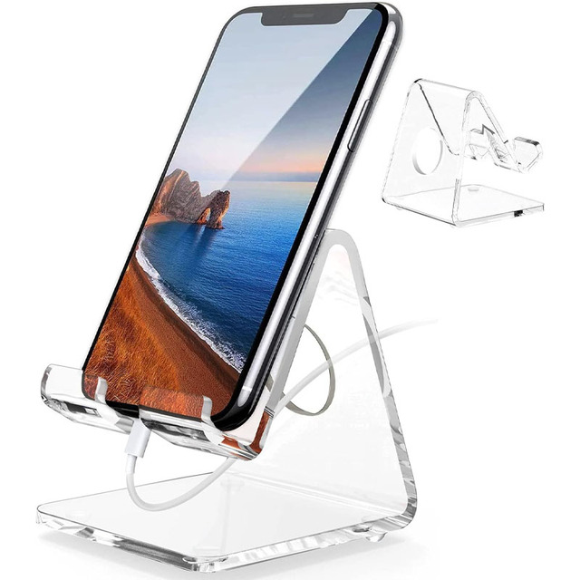 Custom Acrylic Phone Holder Clear Transparent Stand for Desk, Universal Adjustable Desktop Mobile Smartphone Tablet Stand Home