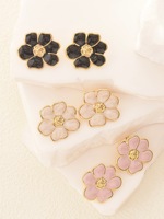 Boucles d'oreilles clous romantiques en émail fleur, plaqué or 18 carats, acier inoxydable, anti-ternissement, hypoallergéniques, bijoux pour femme, cadeau