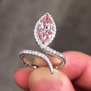 Adjustable <b>Open</b> Pink Princess Finger <b>Ring</b>, Elegant Noble Style European Women Index Jewelry - Product Image 2