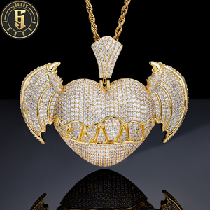<span class=keywords><strong>Les</strong></span> <span class=keywords><strong>Sept</strong></span> Pêchés capitaux - Collier pendentif Cœur de la cupidité en laiton plaqué or 18 carats avec diamants CZ AAAAA, style Iced Out, breloque Cœur du Diable - Product Image 1
