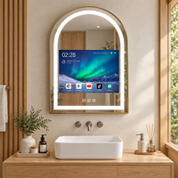 Cermin TV Lengkung Kustom HAOCROWN dengan Lampu LED Bingkai Emas, Cermin Televisi Dinding untuk Kamar Mandi Hotel dan Rumah