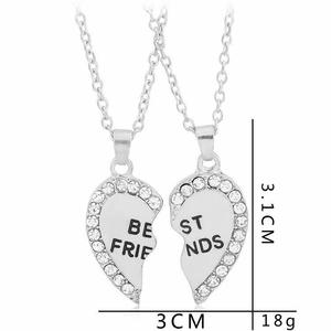 Collana Jachon BFF ciondolo cuore di cristallo donna migliore amico lettera due petalo di diamanti a forma di cuore ciondolo collana - Product Image 6