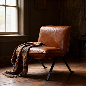 Retro Brauner Lederbezogener Moderner Industrieller Stuhl mit Metallbeinen Komfortabler Freizeitstuhl für Wohnzimmer Hotel OEM-Lieferant - Product Image 3