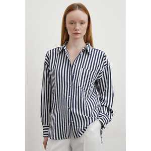 Camisa de Popelina a Rayas para Mujer, Azul Marino, Casual, con Botones, para Uso Diario - Product Image 4