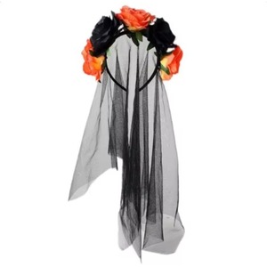 Direct usine : Bandeau-couronne d'Halloween, Accessoires capillaires pour déguisement de sorcière sombre, Voile à fleurs de rose, Boucle de tête pour le Jour des Morts - Product Image 5