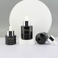 Bouteille de sérum noire avec logo personnalisé 20ml 50ml bouteille en verre cosmétique bouteille d'emballage de crème pour le visage flacon compte-gouttes emballage de soins de la peau