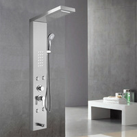 Colonne de douche murale en acier inoxydable noire avec cascade de pluie, éclairage LED, panneau de douche intelligent