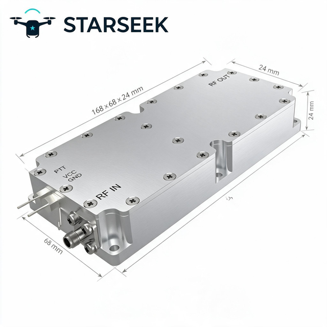 STARSEEK 100W Broadband GaN Power Amplifier Module 20-1000MHz 50dBm Gain 28V Screw Hole Mounting for EMC Test Radar Simulator