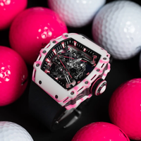 Montre mécanique de luxe de style RM 38-02, carrée, en caoutchouc rose, analogique, avec tourbillon, squelette, de plongée, sportive, alarme, charme, fibre de carbone