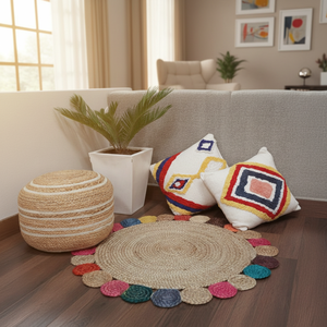 Tapis DIVTIK DECOR en jute teinte multicolore, design Tikki unique, tressé, moderne, floral, fabriqué à la machine, écologique, antibactérien, antidérapant - Product Image 3