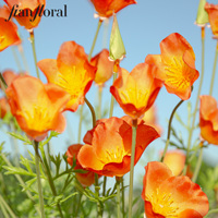 Bunga Poppy California Asli dari Produsen, Escholzia 3 Cabang, Daun Sutra Realistis Buatan Tangan, Gaya Cottagecore, Bunga Liar