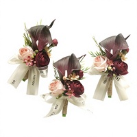 Perlengkapan Pernikahan Bunga Calla Lily Buatan, Boutonniere, Corsage, Bunga Pergelangan Tangan (Kemasan Kantong OPP) Model 2484 CN Tamu Pengantin Pria Wanita