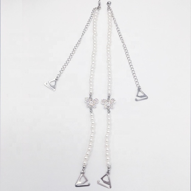 HJR-202 Handmade Bra Strap Replacement Chain Jewelry Adjustable Pearl Beaded Bridal Bra Shoulder Straps for Wedding Party Dress